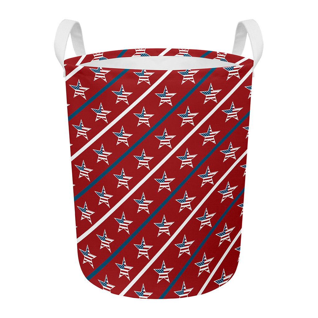 USA Patriotic Star Pattern Print Round Laundry Basket