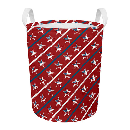 USA Patriotic Star Pattern Print Round Laundry Basket