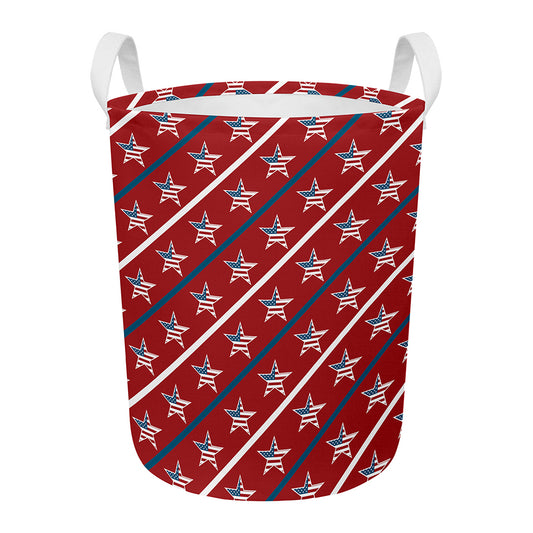 USA Patriotic Star Pattern Print Round Laundry Basket