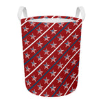 USA Patriotic Star Pattern Print Round Laundry Basket