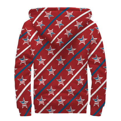 USA Patriotic Star Pattern Print Sherpa Lined Zip Up Hoodie