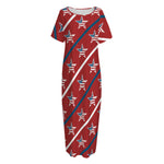 USA Patriotic Star Pattern Print Short Sleeve Long Nightdress