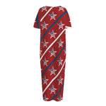 USA Patriotic Star Pattern Print Short Sleeve Long Nightdress