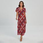 USA Patriotic Star Pattern Print Short Sleeve Maxi Dress
