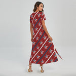 USA Patriotic Star Pattern Print Short Sleeve Maxi Dress