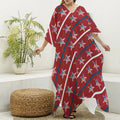 USA Patriotic Star Pattern Print Silk V-Neck Kaftan Dress