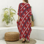 USA Patriotic Star Pattern Print Silk V-Neck Kaftan Dress