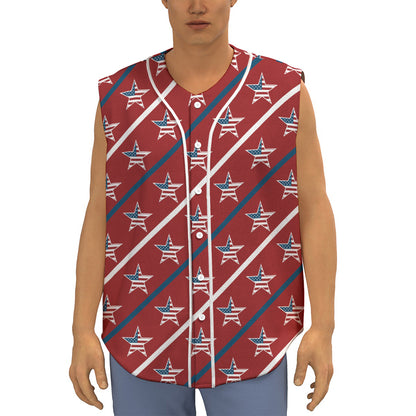 USA Patriotic Star Pattern Print Sleeveless Baseball Jersey