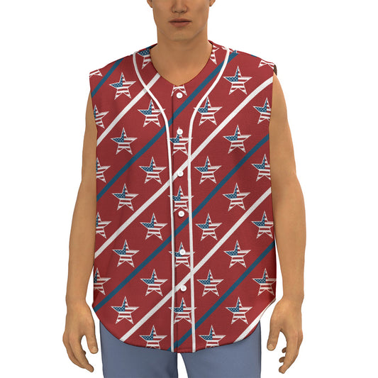USA Patriotic Star Pattern Print Sleeveless Baseball Jersey