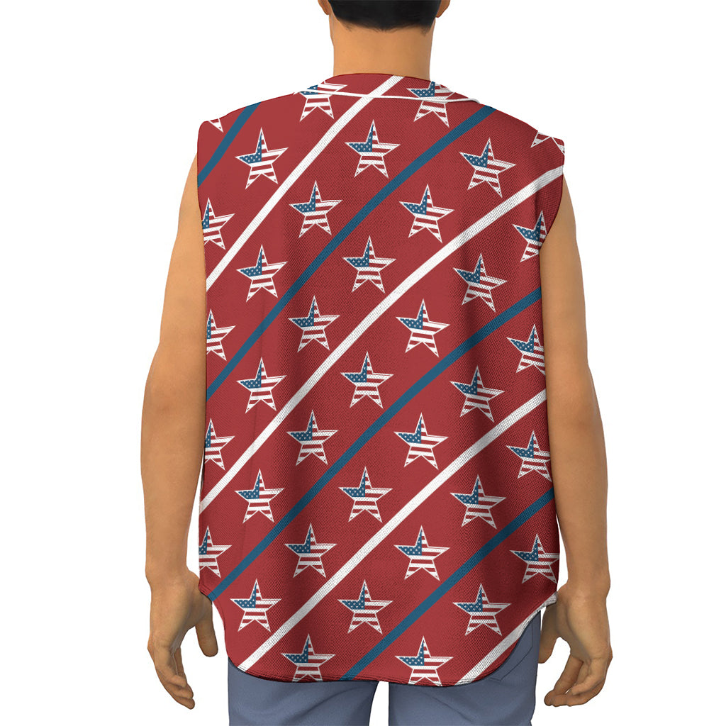 USA Patriotic Star Pattern Print Sleeveless Baseball Jersey