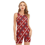 USA Patriotic Star Pattern Print Sleeveless One Piece Swimsuit