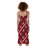 USA Patriotic Star Pattern Print Slim Fit Midi Cami Dress