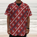USA Patriotic Star Pattern Print Textured Short Sleeve Shirt