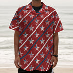 USA Patriotic Star Pattern Print Textured Short Sleeve Shirt