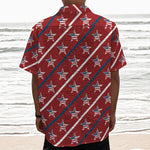 USA Patriotic Star Pattern Print Textured Short Sleeve Shirt