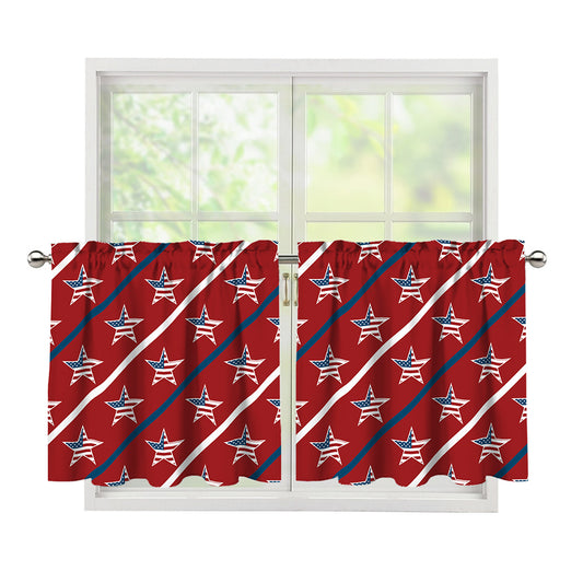 USA Patriotic Star Pattern Print Tier Curtains
