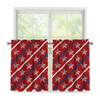 USA Patriotic Star Pattern Print Tier Curtains