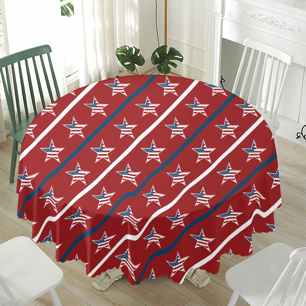 USA Patriotic Star Pattern Print Waterproof Round Tablecloth