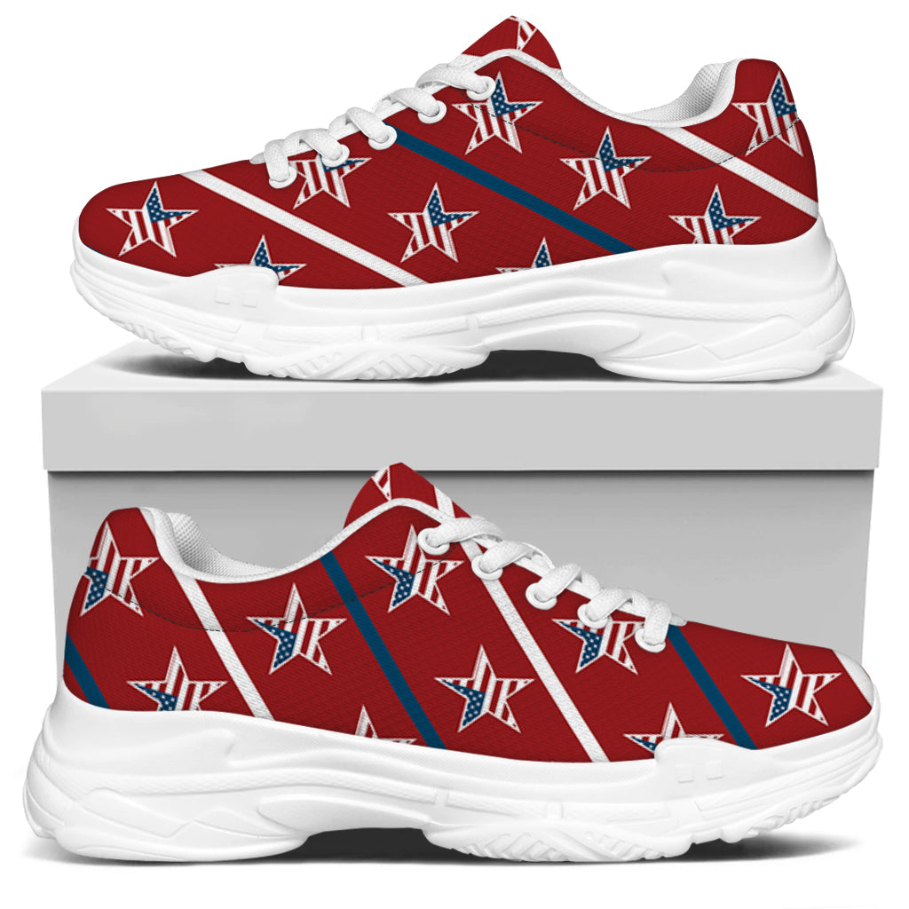 USA Patriotic Star Pattern Print White Chunky Shoes