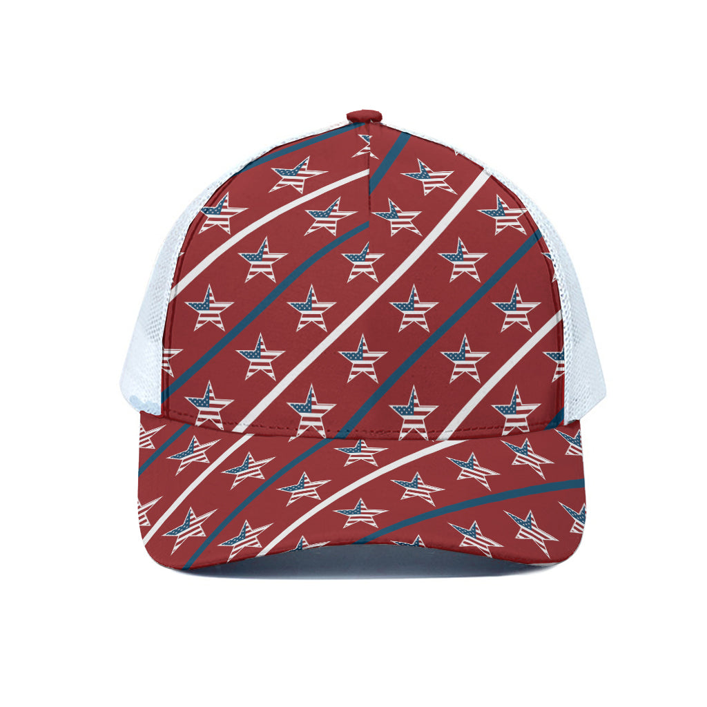 USA Patriotic Star Pattern Print White Mesh Trucker Cap