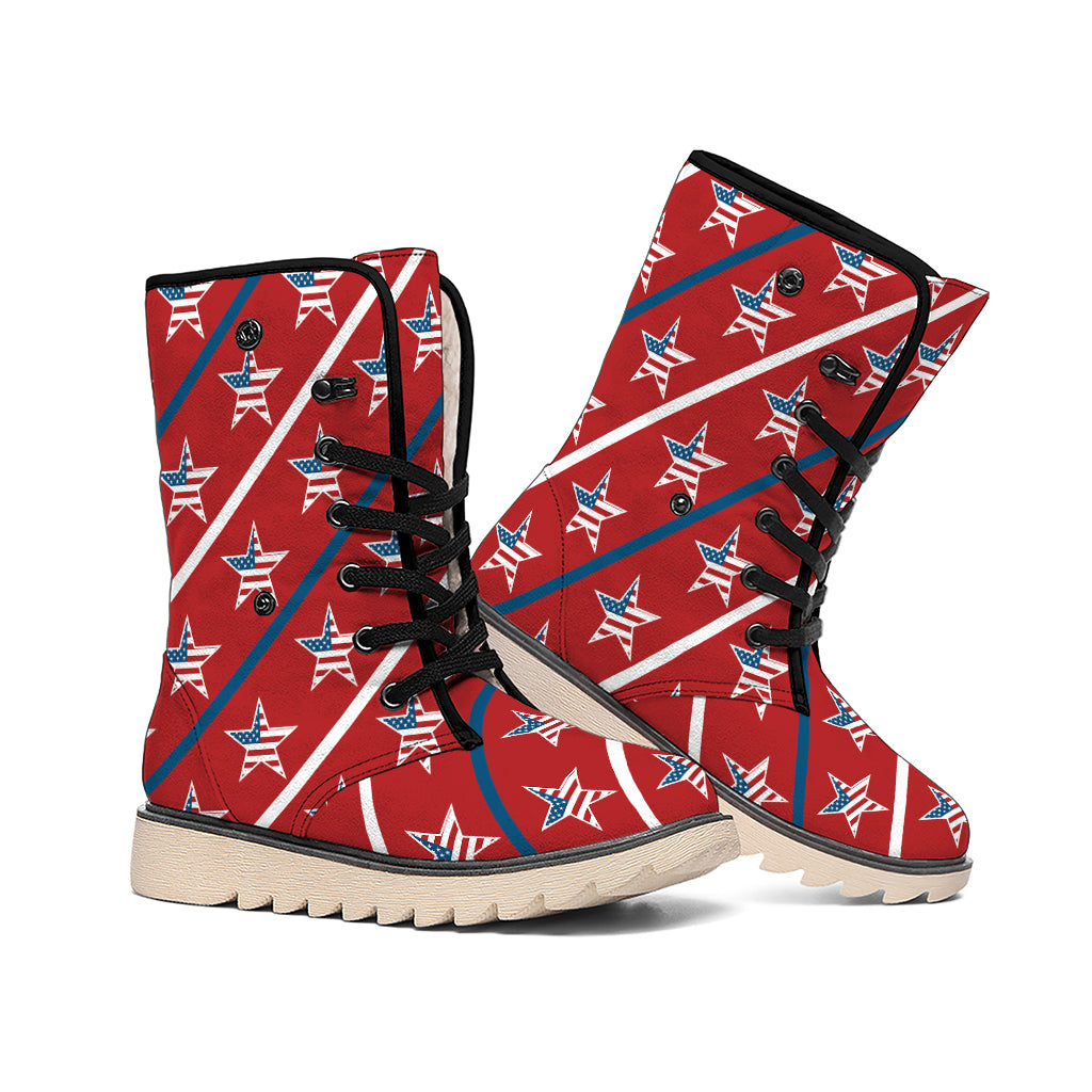 USA Patriotic Star Pattern Print Winter Boots