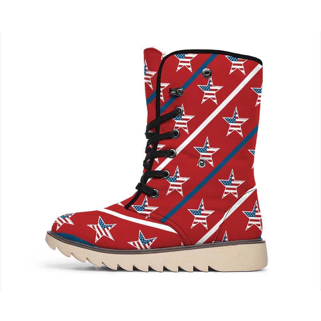 USA Patriotic Star Pattern Print Winter Boots