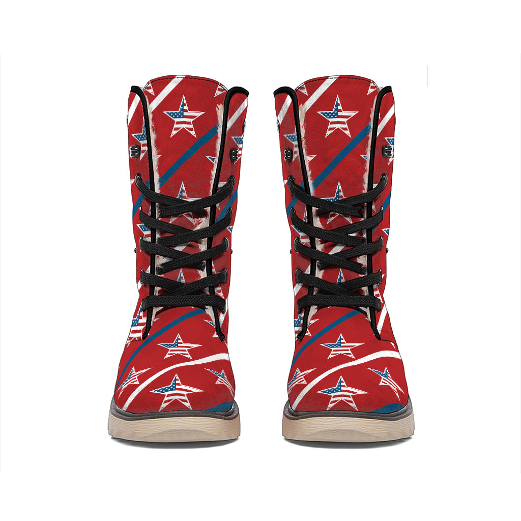 USA Patriotic Star Pattern Print Winter Boots