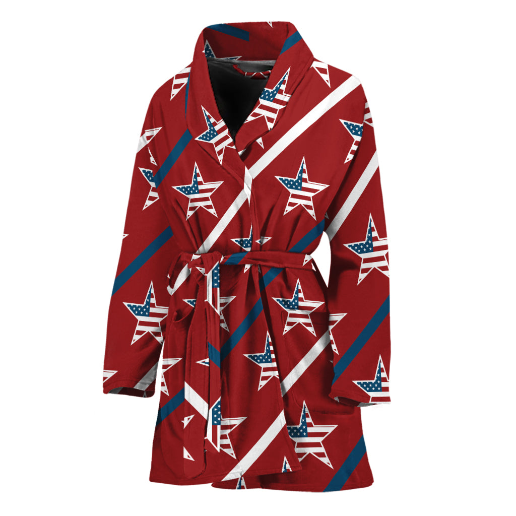 USA Patriotic Star Pattern Print Women's Bathrobe