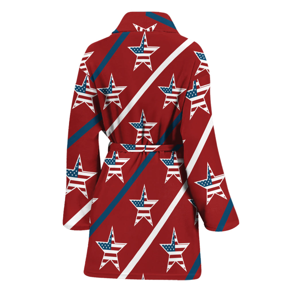 USA Patriotic Star Pattern Print Women's Bathrobe
