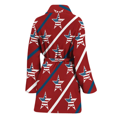 USA Patriotic Star Pattern Print Women's Bathrobe