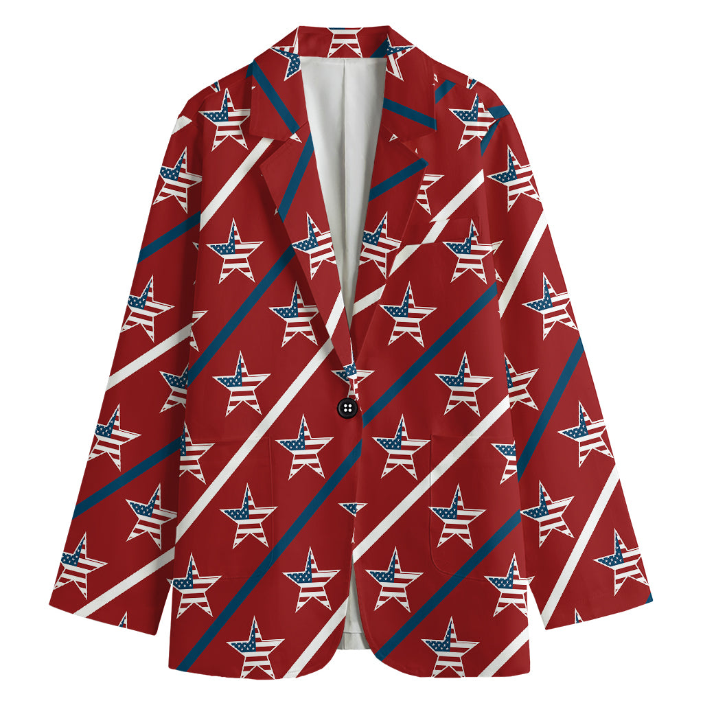 USA Patriotic Star Pattern Print Women's Blazer