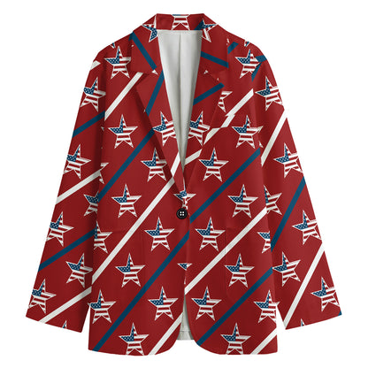 USA Patriotic Star Pattern Print Women's Blazer