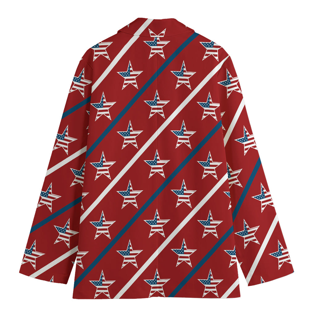 USA Patriotic Star Pattern Print Women's Blazer