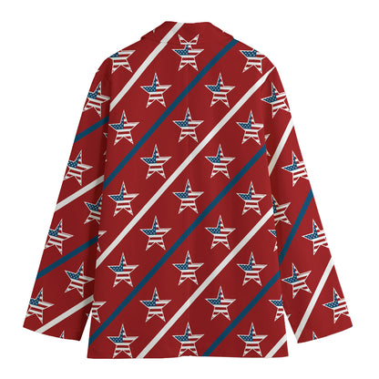 USA Patriotic Star Pattern Print Women's Blazer