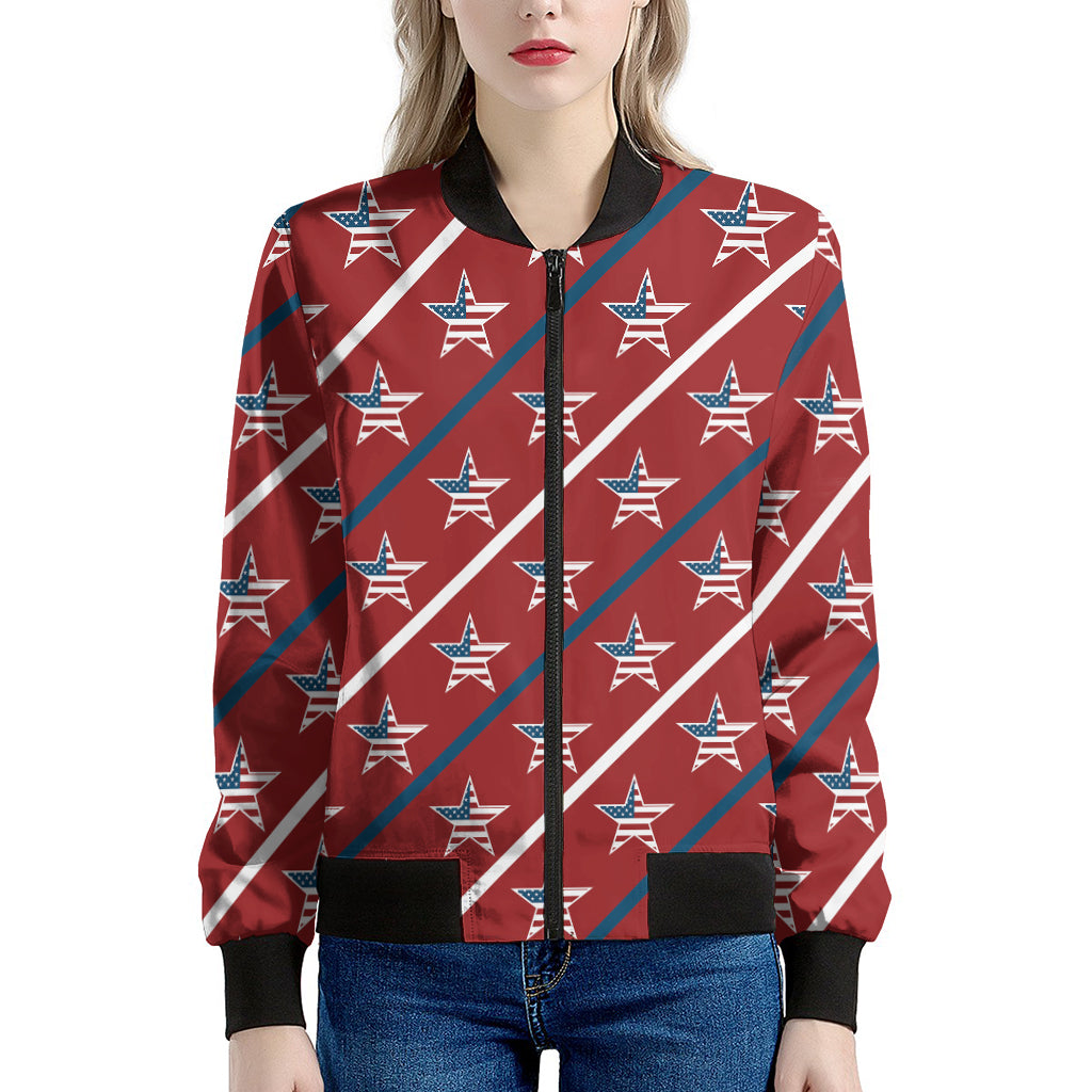 USA Patriotic Star Pattern Print Women's Bomber Jacket