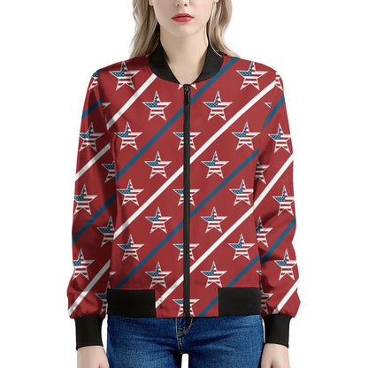 USA Patriotic Star Pattern Print Women's Bomber Jacket