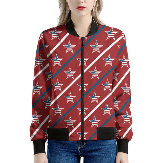 USA Patriotic Star Pattern Print Women's Bomber Jacket