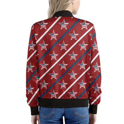 USA Patriotic Star Pattern Print Women's Bomber Jacket