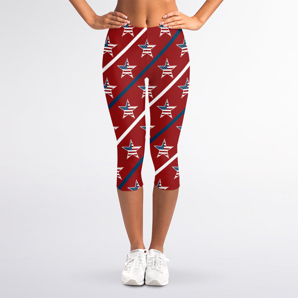 USA Patriotic Star Pattern Print Women's Capri Leggings