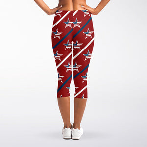 USA Patriotic Star Pattern Print Women's Capri Leggings