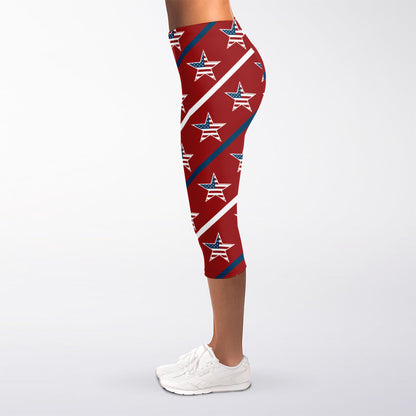 USA Patriotic Star Pattern Print Women's Capri Leggings