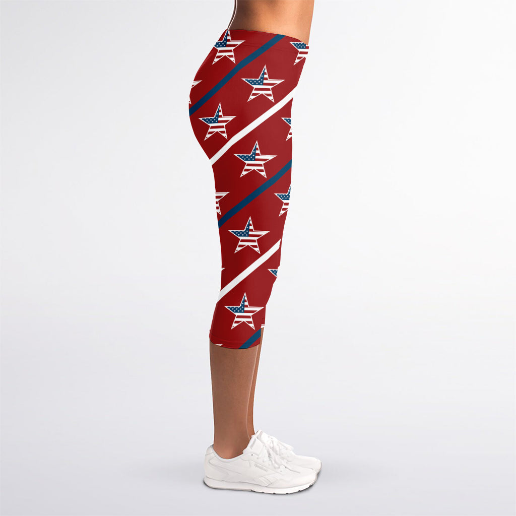 USA Patriotic Star Pattern Print Women's Capri Leggings