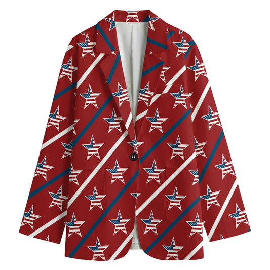 USA Patriotic Star Pattern Print Women's Cotton Blazer