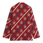 USA Patriotic Star Pattern Print Women's Cotton Blazer