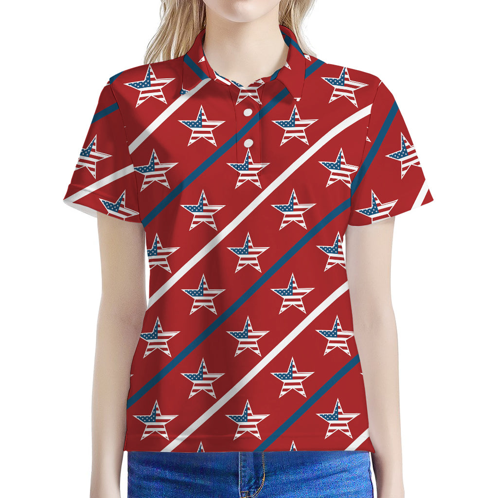 USA Patriotic Star Pattern Print Women's Polo Shirt