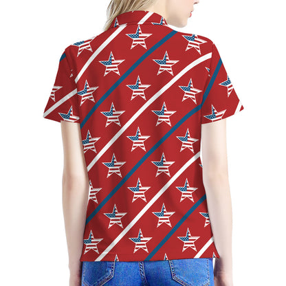 USA Patriotic Star Pattern Print Women's Polo Shirt