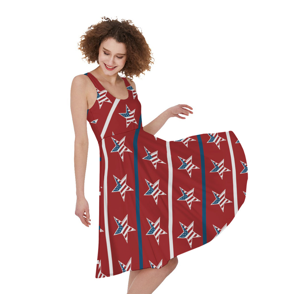 USA Patriotic Star Pattern Print Women's Sleeveless Dress