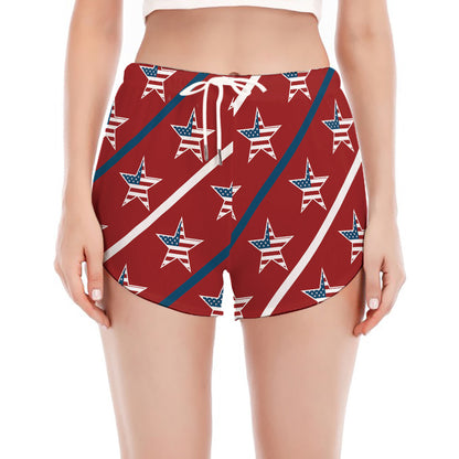USA Patriotic Star Pattern Print Women's Split Running Shorts