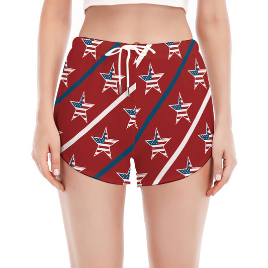 USA Patriotic Star Pattern Print Women's Split Running Shorts