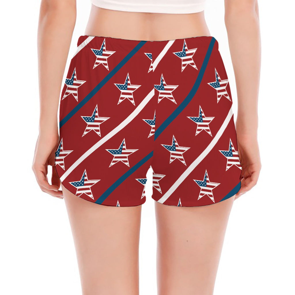 USA Patriotic Star Pattern Print Women's Split Running Shorts